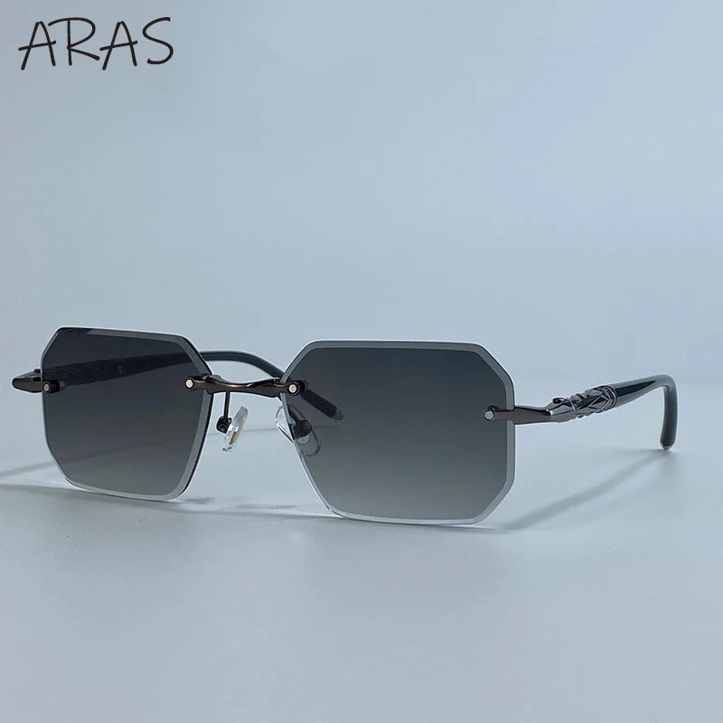 Fashion Rimless Square Sunglasses Men 2025 Luxury Brand Outdoor UV400 Sun Glasses For Male Classic Polygon Frameless Eyewear