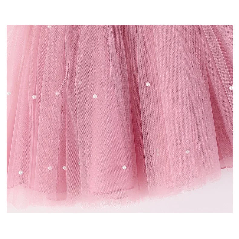 Baby Girls Party Dresses For 1st Birthday Elegant Children Tutu Dresses Pearl Decoration Wedding Flower Girl Princess Vestidos