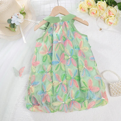 Girl Clothing 2025 Summer Girl Clothes Children Colorful Flower Princess Dress Kids Cute Sweet Birthday Party Holiday Dresses