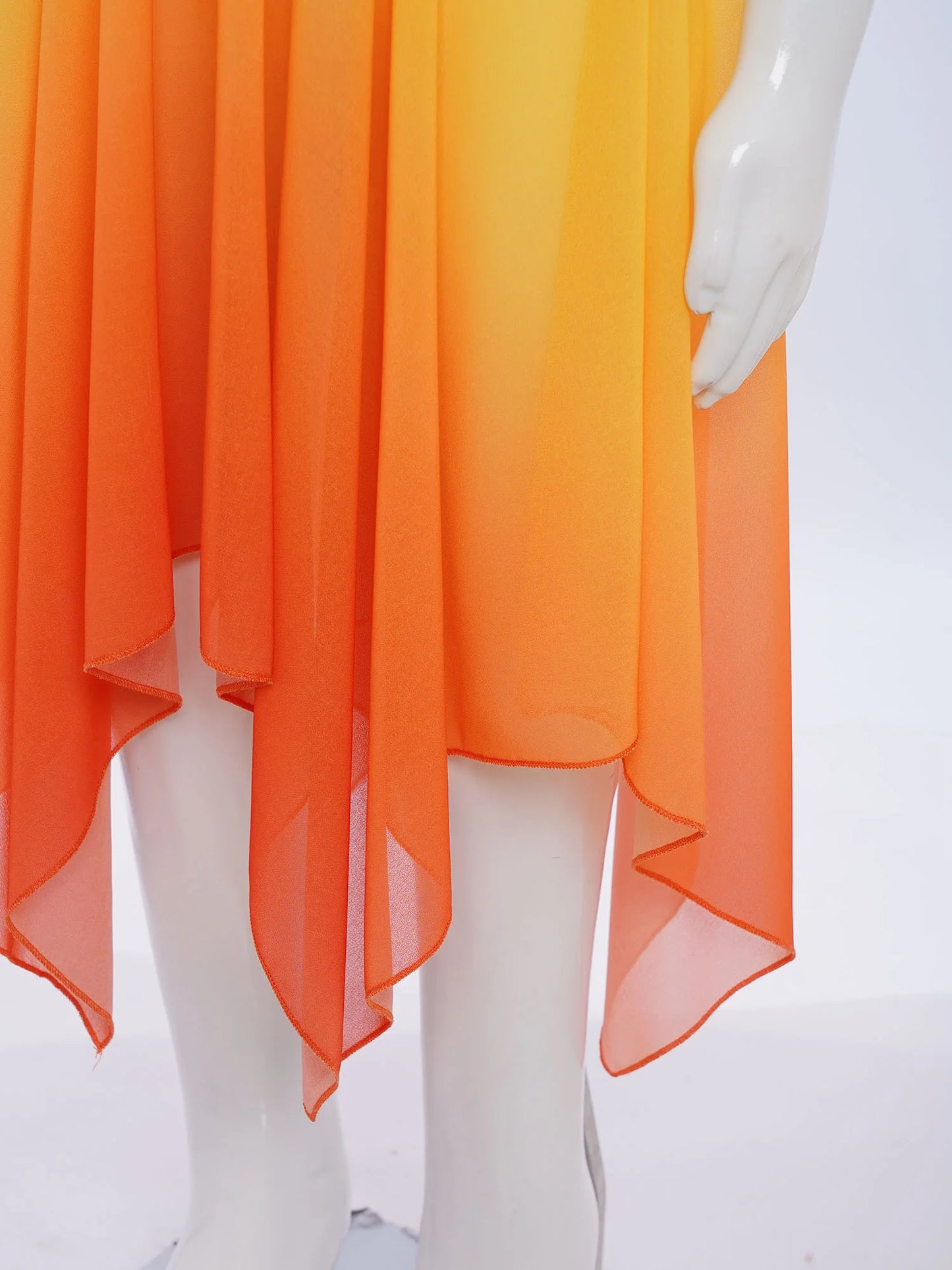 Girls Liturgical Worship Praise Dance Dress Contemporary Lyrical Dancewear Sleeveless Sequins Bodice Asymmetrical Tunic Dresses