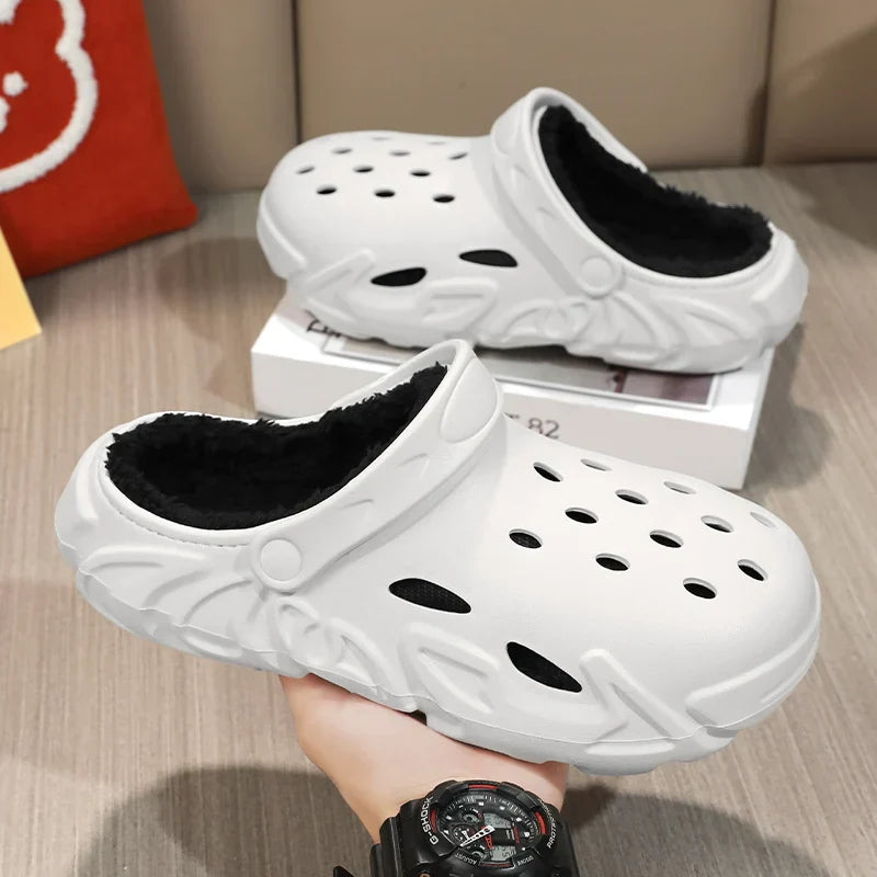 Winter Warm Home Slippers Men Waterproof Fur Clogs Slippers Garden Slippers Fuzzy Plush Slippers Bedroom Shoe For Indoor Outdoor (Available)
