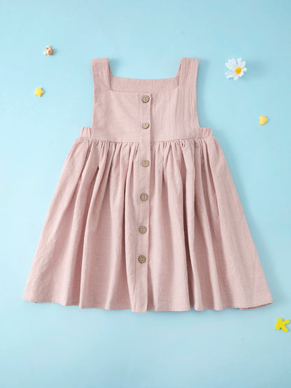 Summer Girls' Dress European and American New Solid Color Pleated Dress Sleeveless Cotton Children's Princess Dress