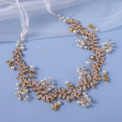 New Bride Wedding Hair Accessories Women's Jewelry Accessories Fashion Wedding Gold Beads Headwear Handwoven Crystal Headwear