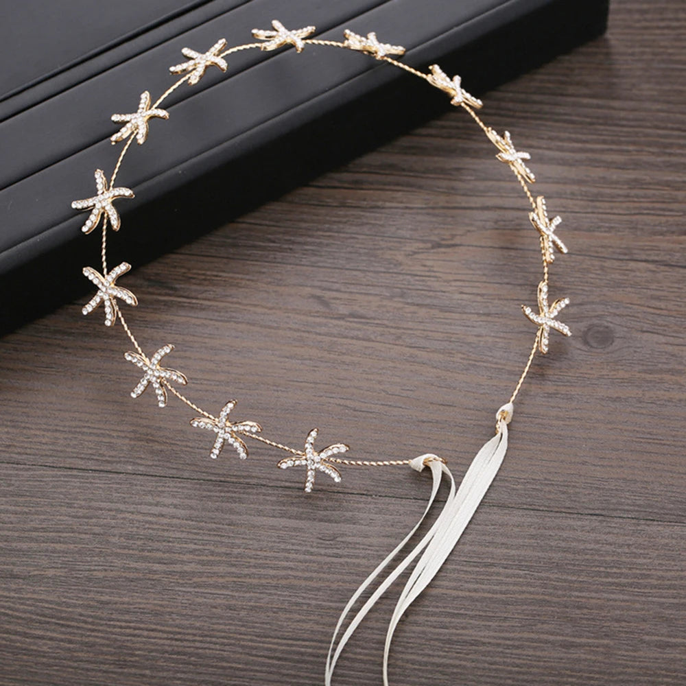Headbands tiaras wedding accessories for women starfish shaped rhinestone hairbands fairy bride princess headwear hair jewelry