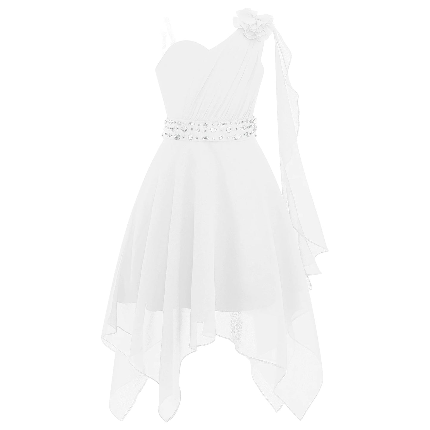 Summer Girls Festive Dress Hi-Lo Tulle Sleeveless Shiny Beaded Dress Flower Kids Wedding Pageant Clothing Evening Communion Gow