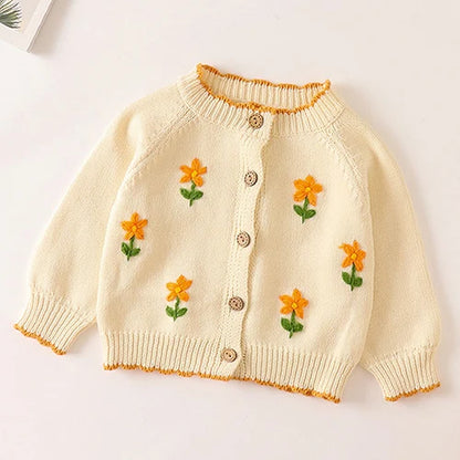Winter Spring Baby Knitted Clothing Long Sleeved Floral Embroidery Knitting Coat Newborn Baby Girls Knitting Cardigan Sweater (Available)