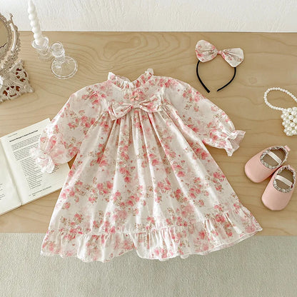 2025 Boutique Spring Cute Baby Clothes Girls Floral Print Dresses Newborn Girl Romper Birthday Party New Dress for Children Kids