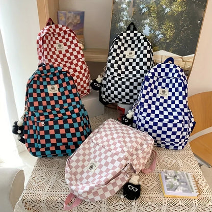 Schoolbags for female junior high school students, high school students, middle school students, girls' checkerboard backpacks