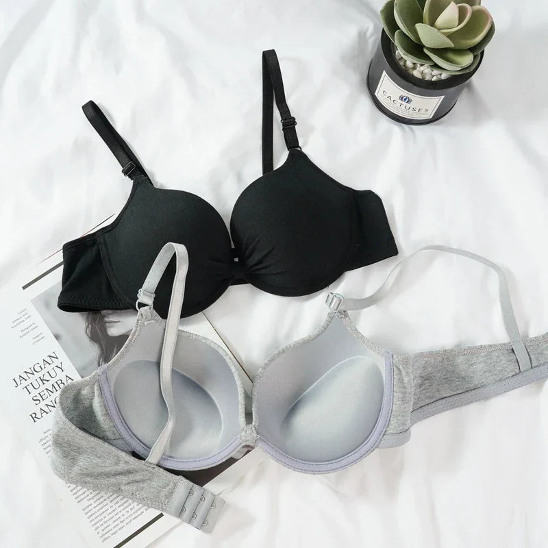 Women's Sexy Cotton Gathered Bra Deep V Underwire Ladied  Brassiere Push Up Lingerie Solid Bras Backless Intimate Underwear (Available)