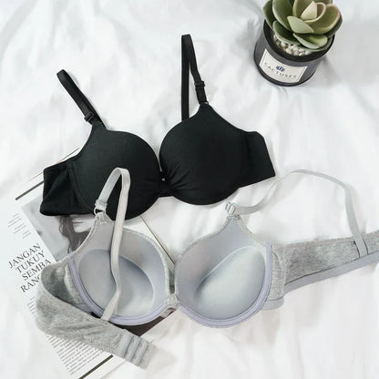 Women's Sexy Cotton Gathered Bra Deep V Underwire Ladied  Brassiere Push Up Lingerie Solid Bras Backless Intimate Underwear (Available)