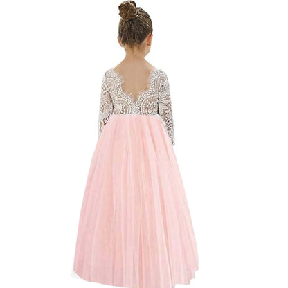 Girl's dress 4-12 years fashionable hollow out long sleeved princess dress carnival birthday wedding flower girl bridesmaid Wear