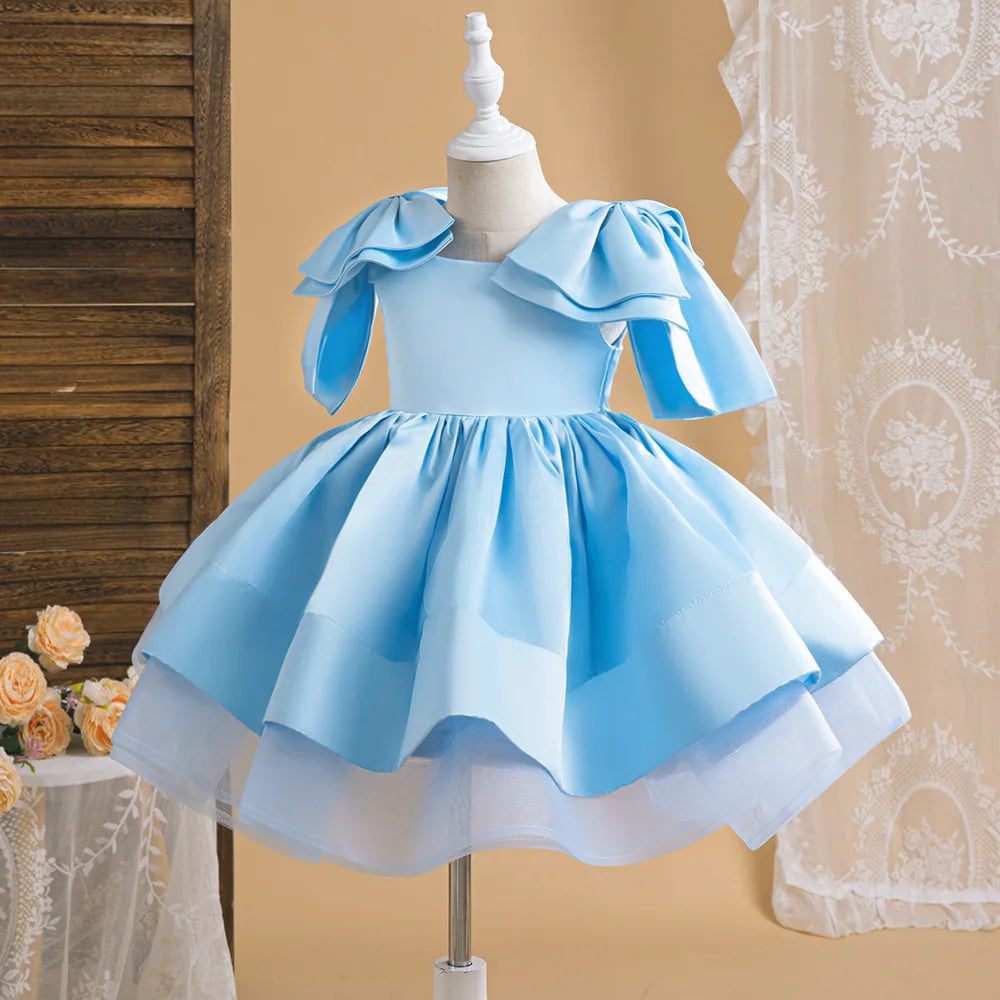 Fashion Big Bow Girls Party Dress Formal Pink Wedding Bridesmaid Birthday Princess Dresess for Girl Gala Christmas Kids Clothes