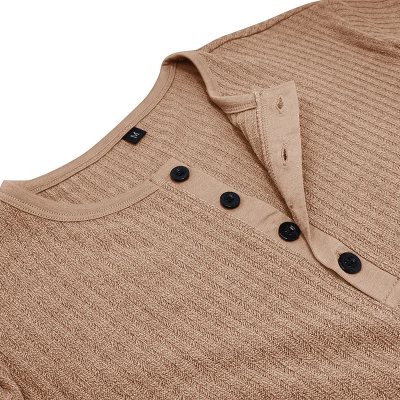 Summer Trend Men's Short Sleeve Casual T-Shirts Solid Henley Neck Button Up Pullover Tops Spring Turn Down Collar Basic Shirt (Available)