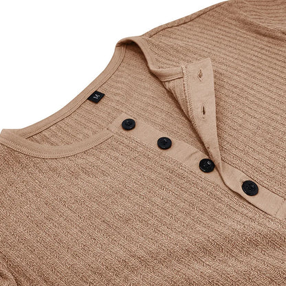 Summer Trend Men's Short Sleeve Casual T-Shirts Solid Henley Neck Button Up Pullover Tops Spring Turn Down Collar Basic Shirt (Available)