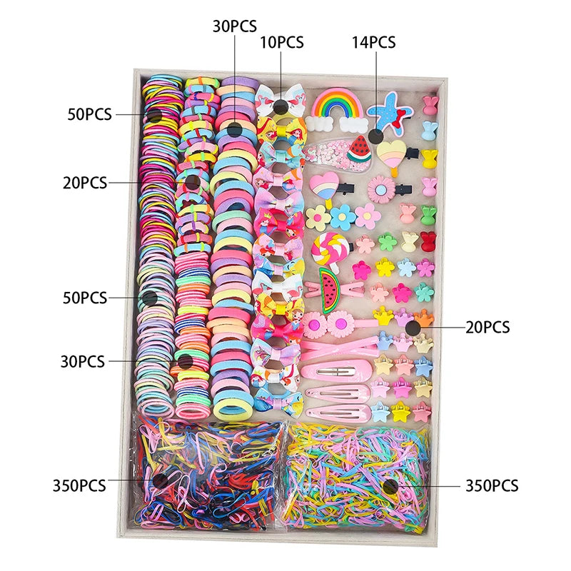Hair Accessories Set For Girls Hair Clip Set Elastic Rubber Bands Flower Hair Clip Metal Snap Hair Clips For Girls Birthday Gift