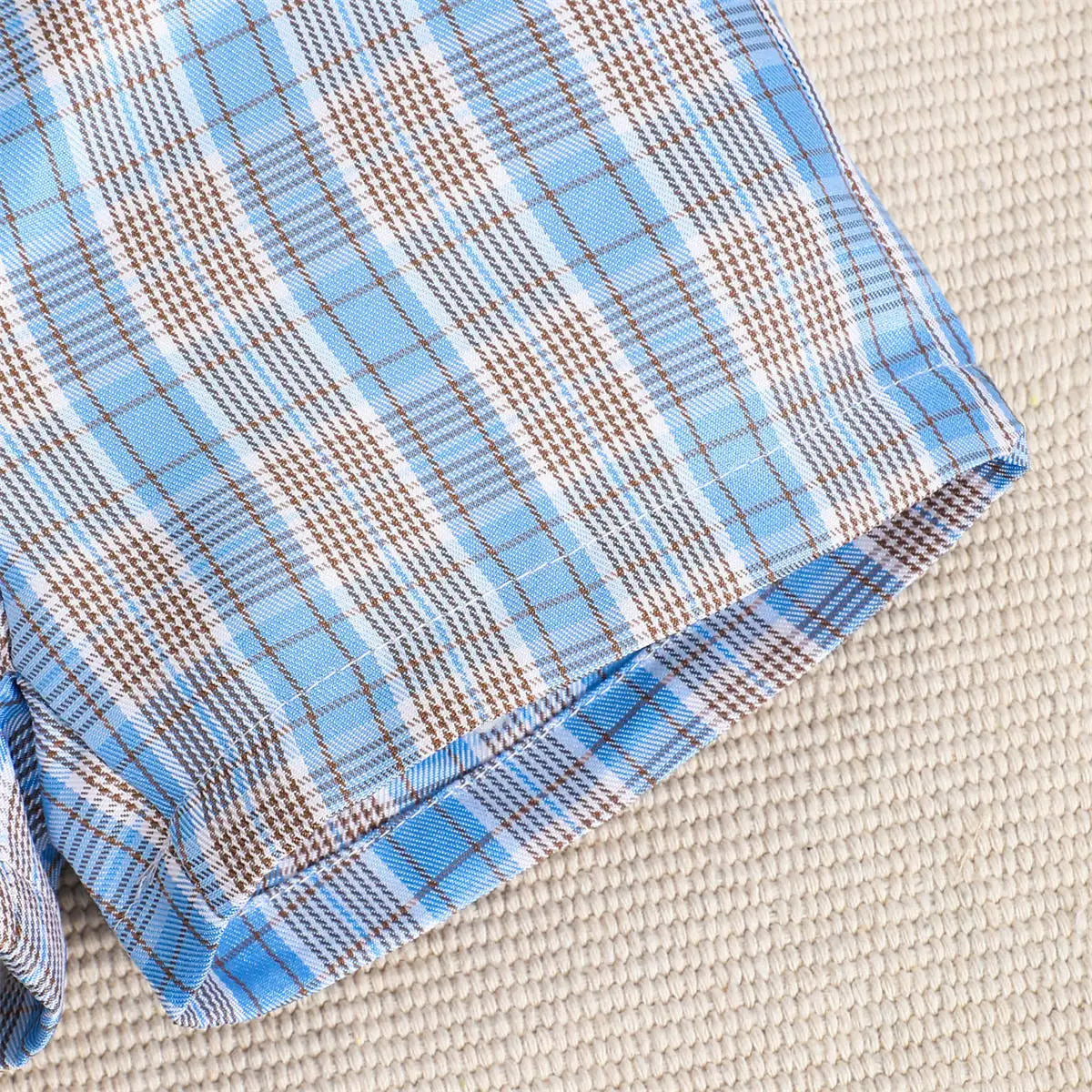 Summer 0-2 Years Old  Infant  Boys Lapel  Bow  Checkered Gentleman's Short  Sleeved  Casual  3 Pieces Suit
