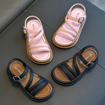 1-10Y Baby Girls Sandals Summer Children's New Cool Fashion Princess Cute Versatile Shoes for Students Flat Sandal Casual Shoe  (Available)