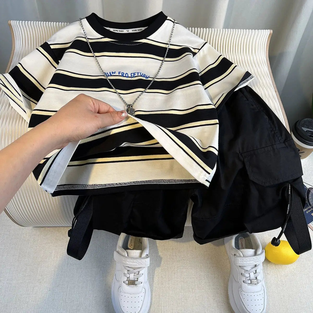 Summer Baby Boys Fashion High Quality Set Cotton Boy Short Sleeved Hole T-shirt + Denim Shorts Kids Loose Casual Clothes 2-11Y