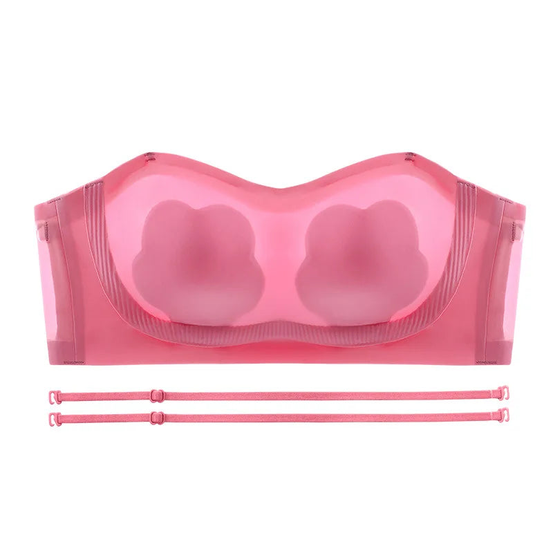 Sexy Strapless Tube Top Flower Cup Design Invisible Bras Non-marking Smooth Women Underwear Non Slip Push Up Bralette BCD Cup
