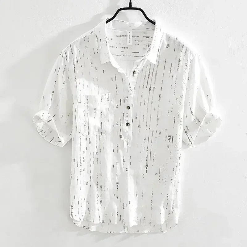 Summer Men Clothing 2025 New Fashion Casual Versatile Shirt Short-sleeved Top Loose Printed Thin   (Available)