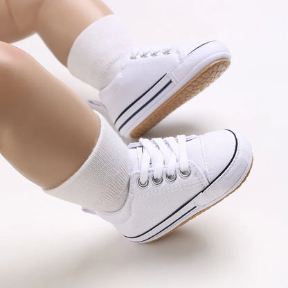Somenie Newborn Baby Shoes for Spring Autumn Boys Girls Canvas Shoes for 0-1 Year Old Babies Soft-Soled Toddler Shoes with Laces