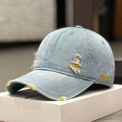 Washed Denim cotton baseball cap Vintage broken hole cap women's four seasons  simple fashion versatile  leisure hats for men