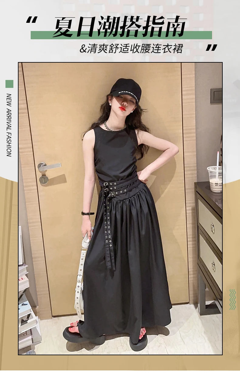 kids dresses for girls summer clothes meisjes jurk French style teenage girl sleeveless long dress vestido de princesa luxo 12