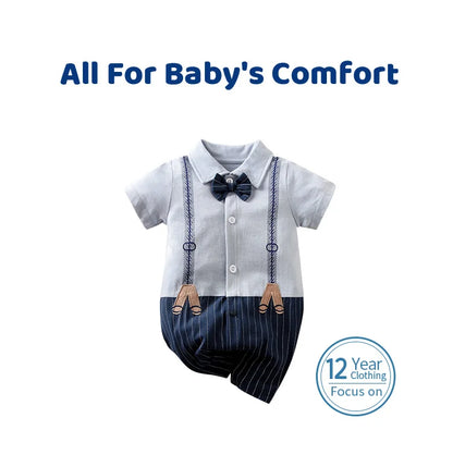 Newborn Clothing Handsome Gentleman Party Dress CottonComfortable AndSoft Summer Boys And Girls 0-18m Short Sleeve Baby Bodysuit