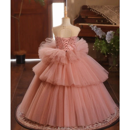 Girls Pageant Dress Stage Host Gown Kids Piano Performance Outfit Birthday Walking Formal Wear Party Flower Girl Wedding Show