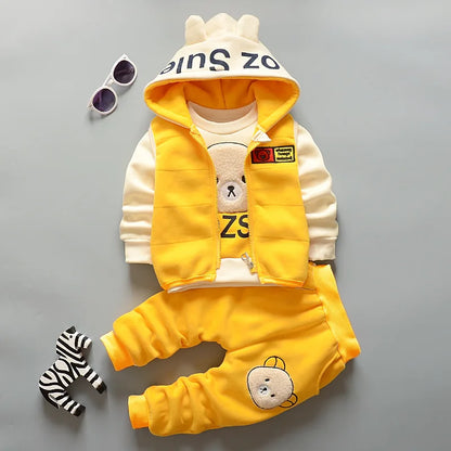 Winter Baby Boys Clothing Sets 2024 Cartoon Toddler Boys Girls Warm Hooded Coats Pants Suit Kids Thick Tracksuit Clothes Set (Stock)