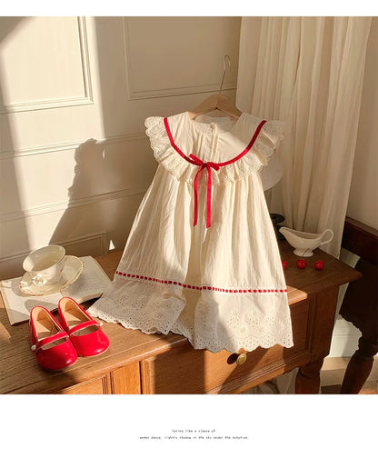 Summer Girl Dress New Fashion Versatile Summer Dress Exquisite Sweet Lace Girl Clothes Simple Ruffled Princess Skirt Ropa Niña
