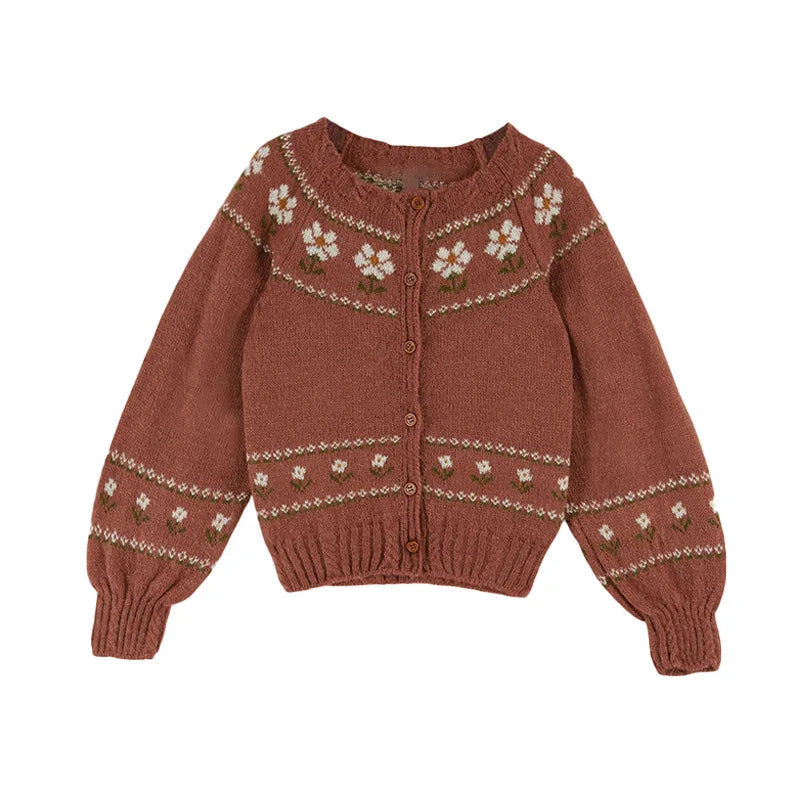 Girls' Dresses 2025 Fall New Arrivals Printed Embroidered Princess Dress Cotton Warm Girls' Jacket Peter Pan Collar Knit Sweater