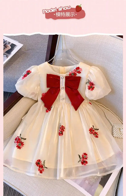 Girls Dress Summer New Muyun Yarn embroidery Brocade Birthday Dress Girl Baby Summer Dress Children's Princess Dress