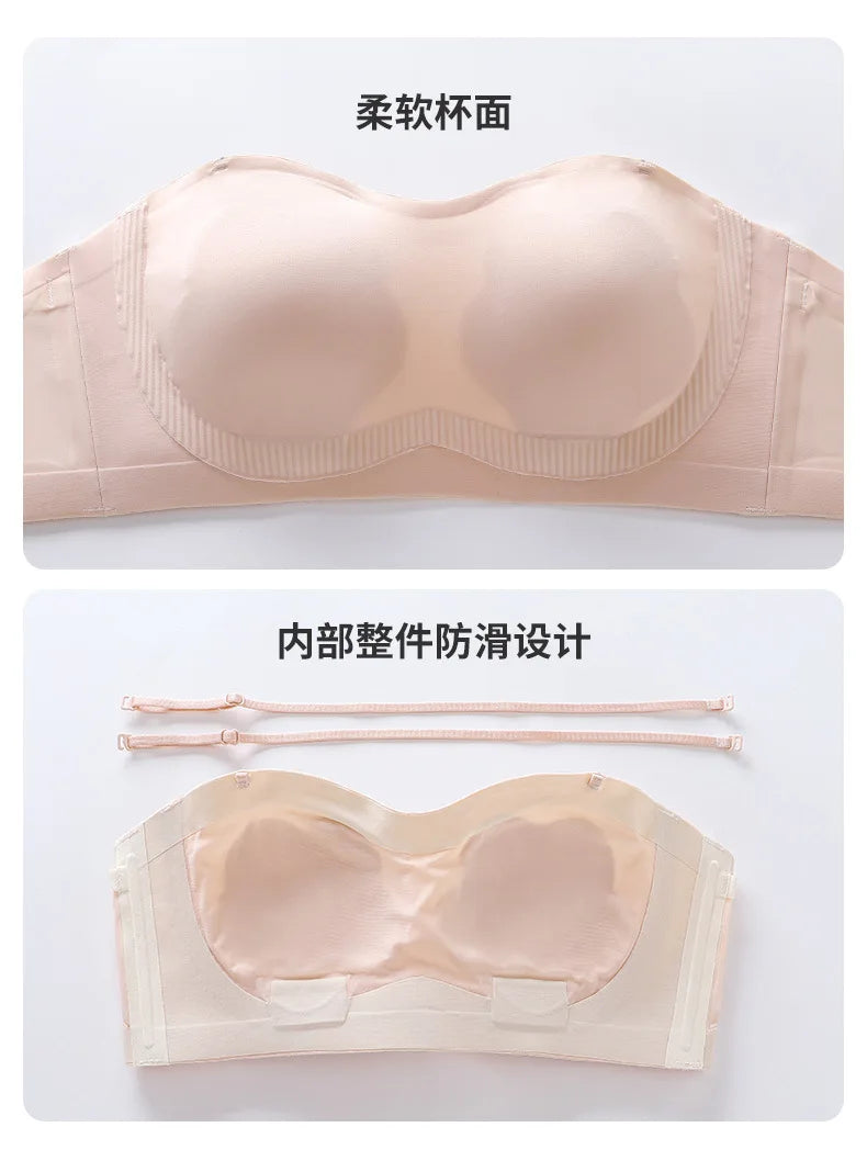 Sexy Strapless Tube Top Flower Cup Design Invisible Bras Non-marking Smooth Women Underwear Non Slip Push Up Bralette BCD Cup