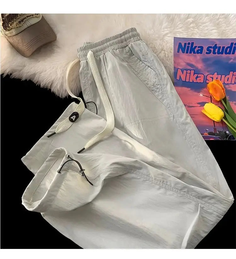 Summer Pants for Men Trendy and Versatile Loose Straight-leg Teenage American Quick-dry Cargo Casual   (Available)
