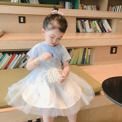 New Children's Dresses Summer Thin Baby Short-Sleeved Yankee Princess Dresses Girls Sarong Girls Skirt Girls Summer Dresses