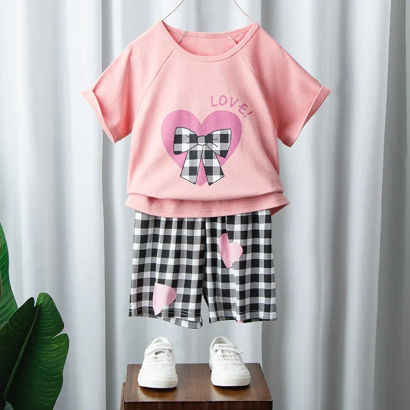 Summer Cartoon T-Shirt+Shorts 2-Piece Clothing Set Cotton Kids Boys Girls Casual Tracksuit Clothes Suits Outdoor Fashion 2-12Y