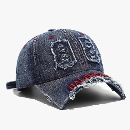 fashion denim baseball cap women men hats vintage distressed letters embroidered cotton soft top casual hats unisex