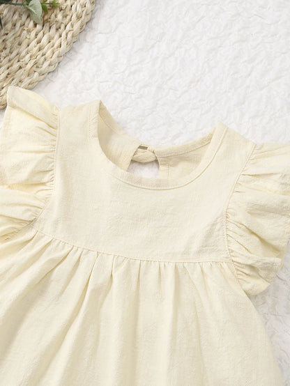 Toddler girls dresses kid's summer wear Pure color puffy sleeves girl dress back collar tie princess dress