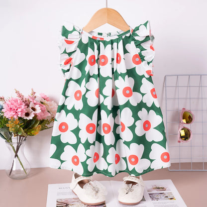 Summer children's wear adorable and sweet dresses featuring charming floral prints, fashionable and trendy girls clothing