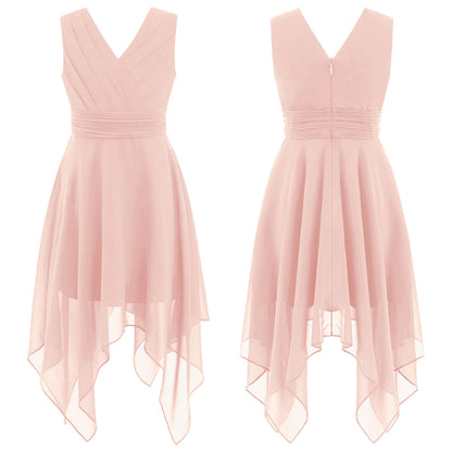 Summer Girls Festive Dress Hi-Lo Tulle Sleeveless Shiny Beaded Dress Flower Kids Wedding Pageant Clothing Evening Communion Gow