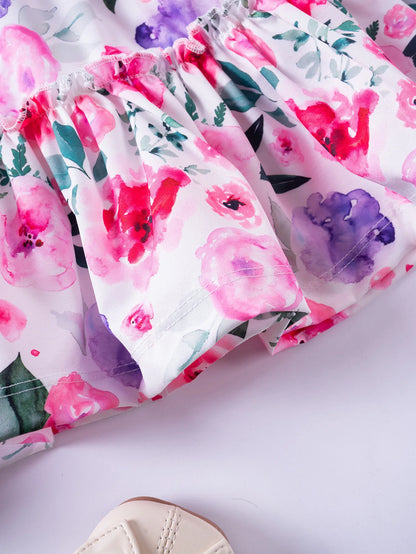 1 - 7 Y Baby Girls Sweet Floral Dress with Ruffled Sleeves & Smocked Waist - Perfect for Party & Summer Wear for Kids Girl Dress