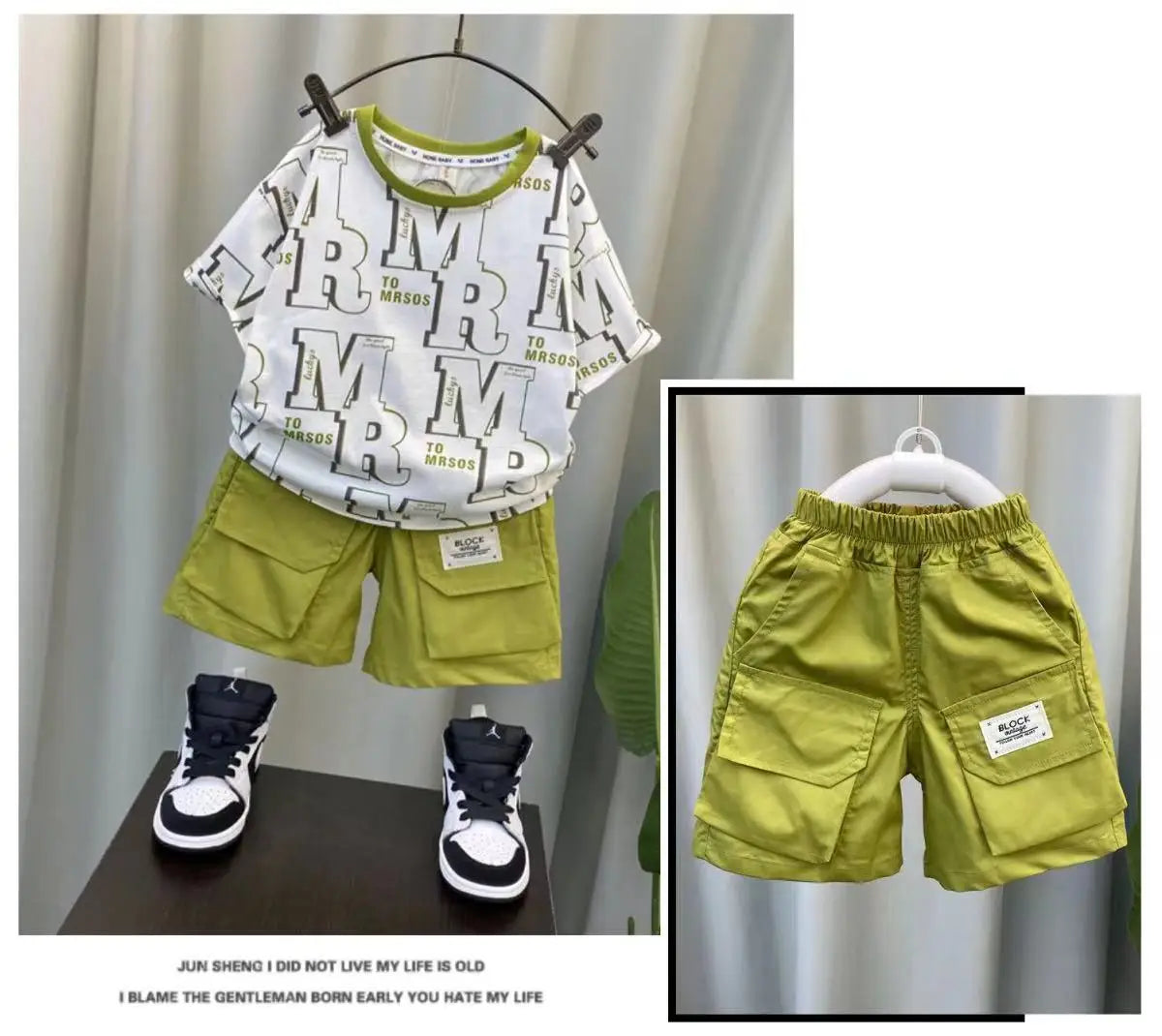 Boys Summer Short Sleeve Set 2024 New Fashionable Baby Clothes Boys Handsome Clothes Children's Letter Two Piece Set