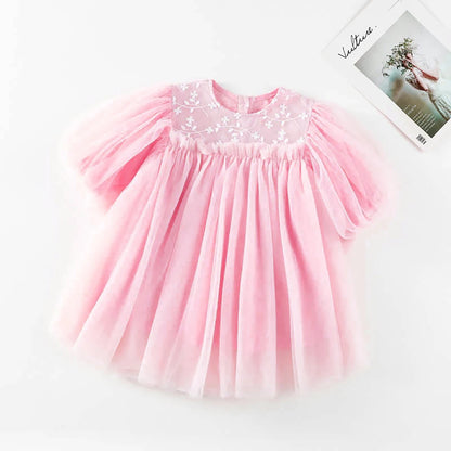 New Baby Dresses Autumn Children's Dresses Girls'dresses With Flowers Yarn Tulle Puffy Sleeve Jasmine Princess Party 1-7 Years