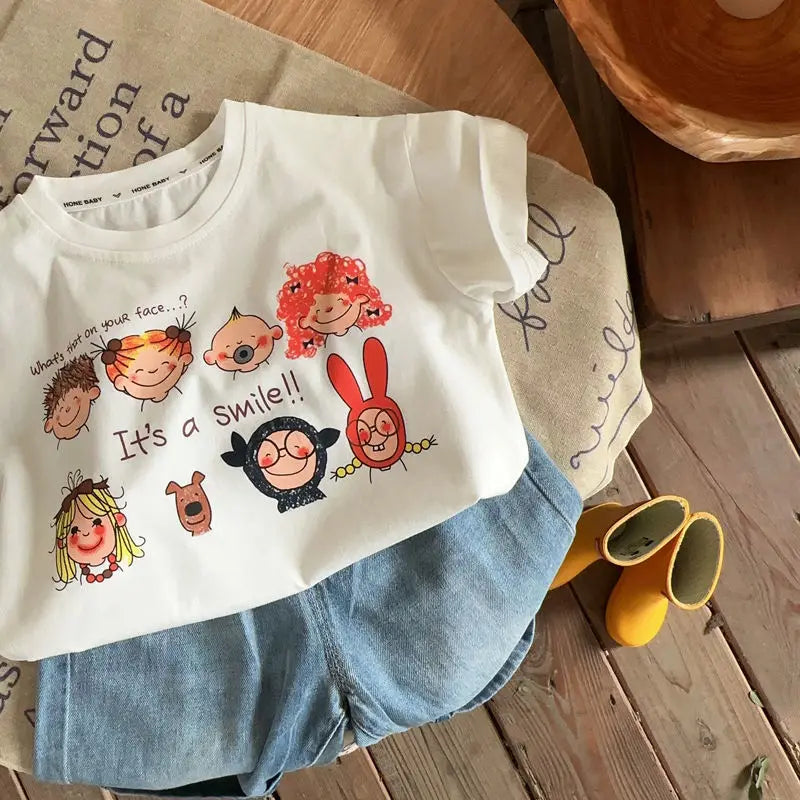 Boys Short Sleeved T-shirt Summer Cute Cartoon Printed Girl Top Fashion 3-8-year-old Children Pullover