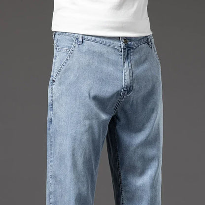 Men's Lyocell Soft Thin Jeans Light Color Straight Loose Casual Trousers Business Fashion Male Clothes Elasticity Denim Pants