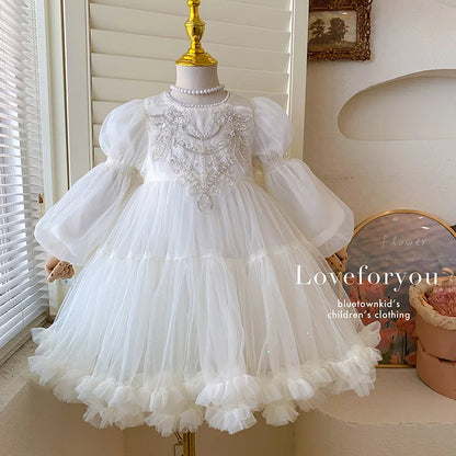 Girls' Princess Dress, High-end Flower Girl, Little Girl's Birthday Western-style Children's Palace Style Pearl Dress