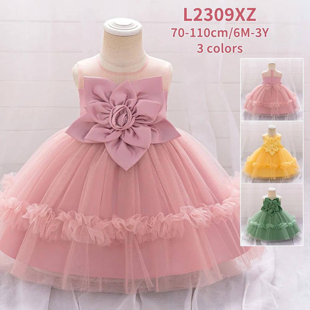 Baby Party Dress Girls Floral Tutu Princes Dresses Kids Flower Wedding Dress Toddler Birthday Baptism Prom Gown