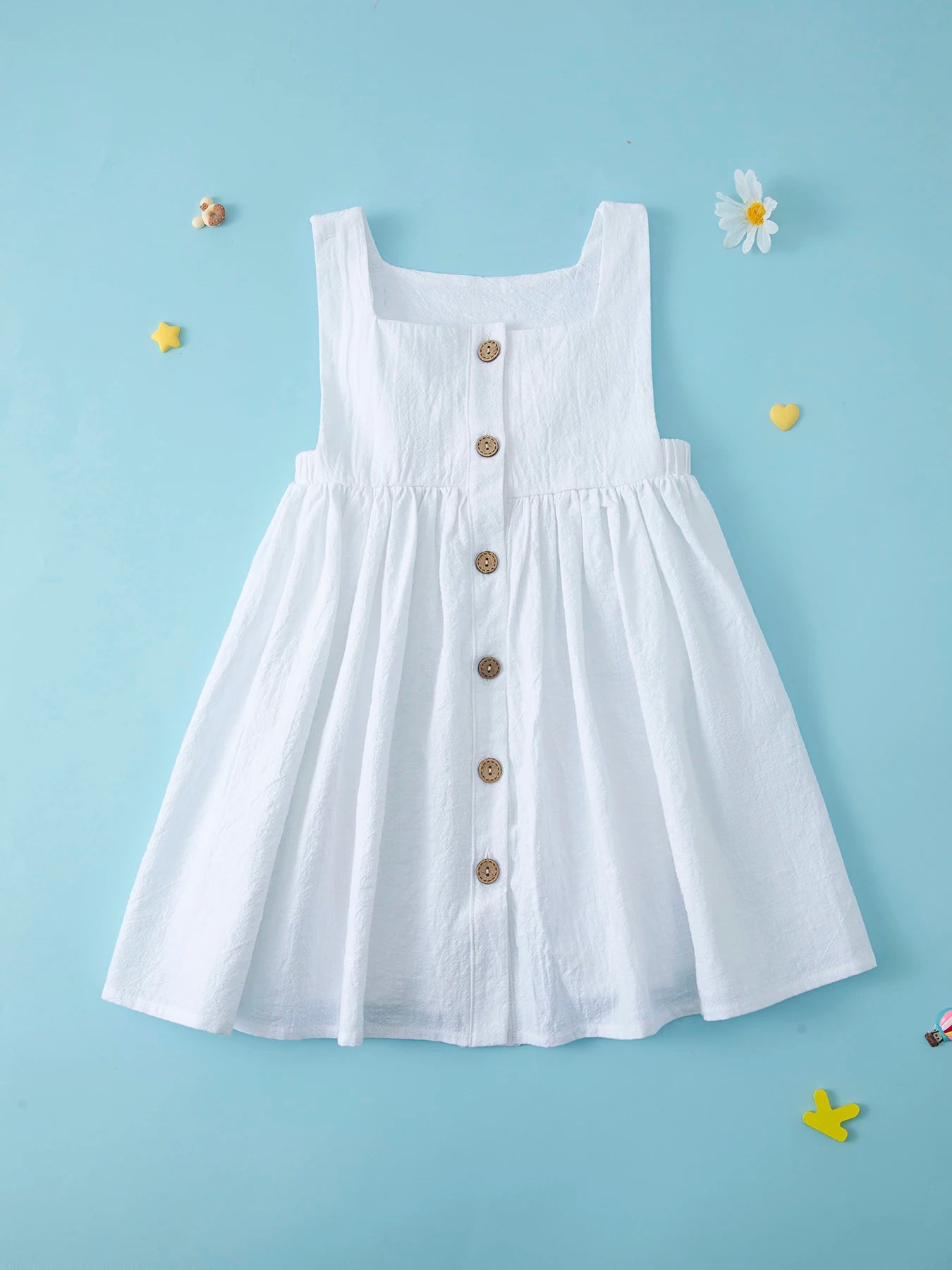 Summer Girls' Dress European and American New Solid Color Pleated Dress Sleeveless Cotton Children's Princess Dress