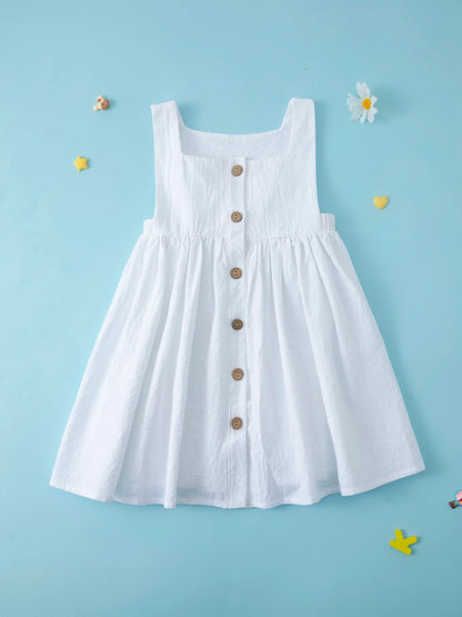 Summer Girls' Dress European and American New Solid Color Pleated Dress Sleeveless Cotton Children's Princess Dress
